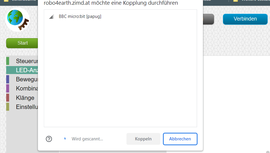 Robo4earth mit dem Mobilgerät verbinden