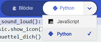 Makecode Python als Programmiersprache auswählen