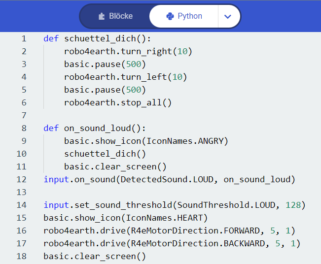 Python Code in Makecode anzeigen lassen