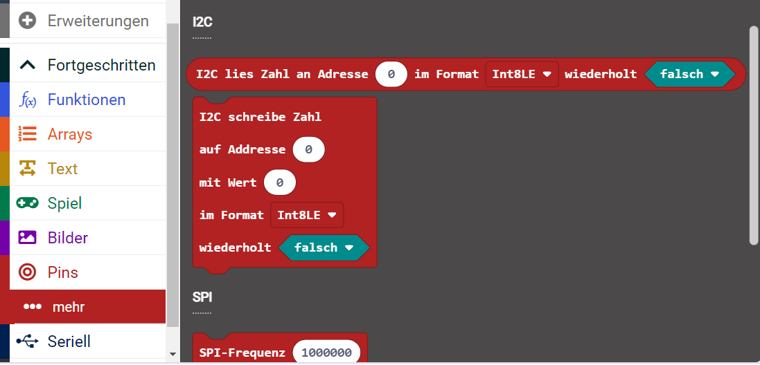 I2C Programmierung in Makecode