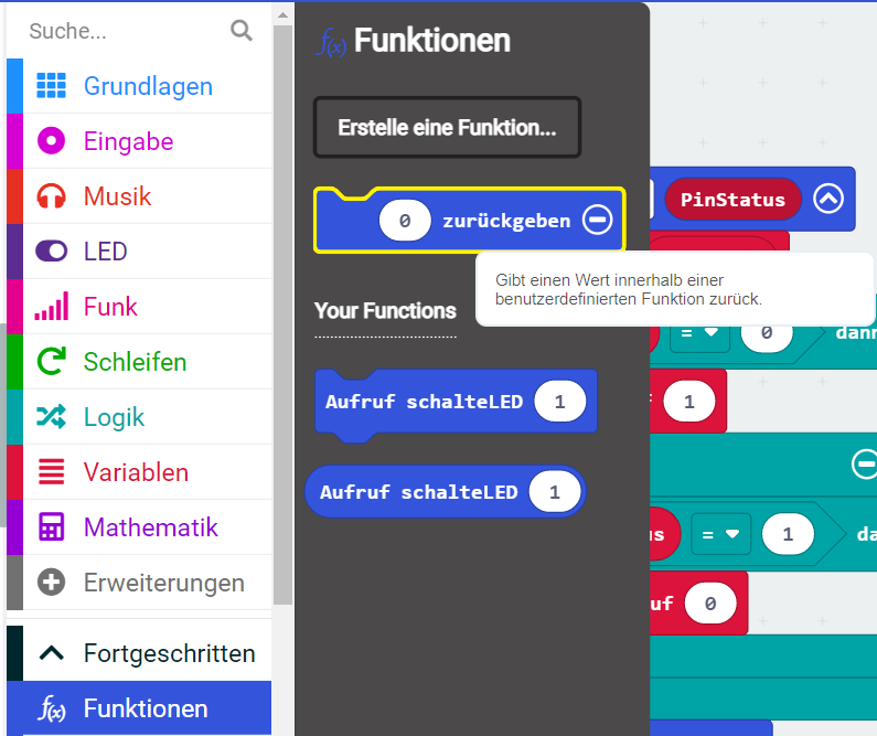 Rückgabewert Block Makecode Robo4earth