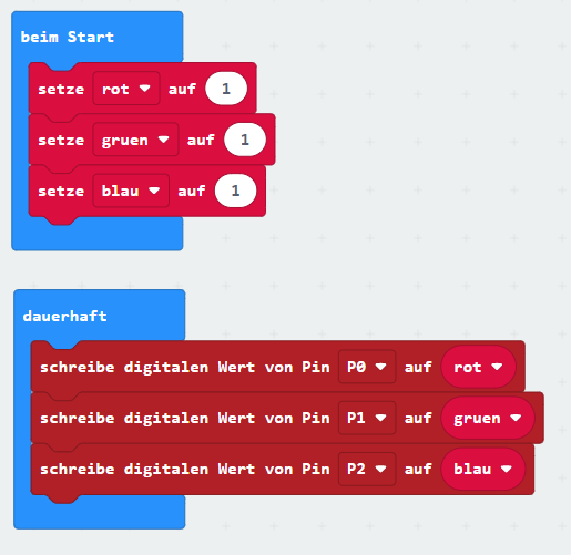 Das Programm ist dasselbe wie bei dem letzten Abschnitt RGB-LED