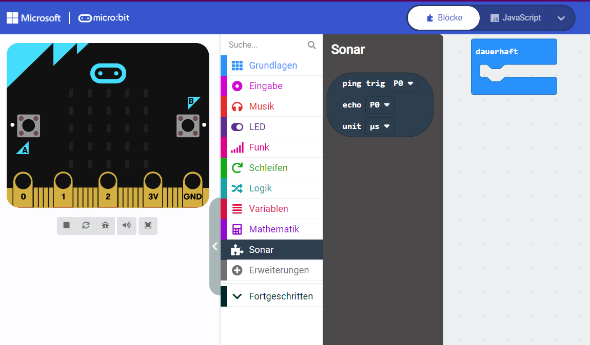 Makecode Programm Ultraschallsensor (Robo4earth)