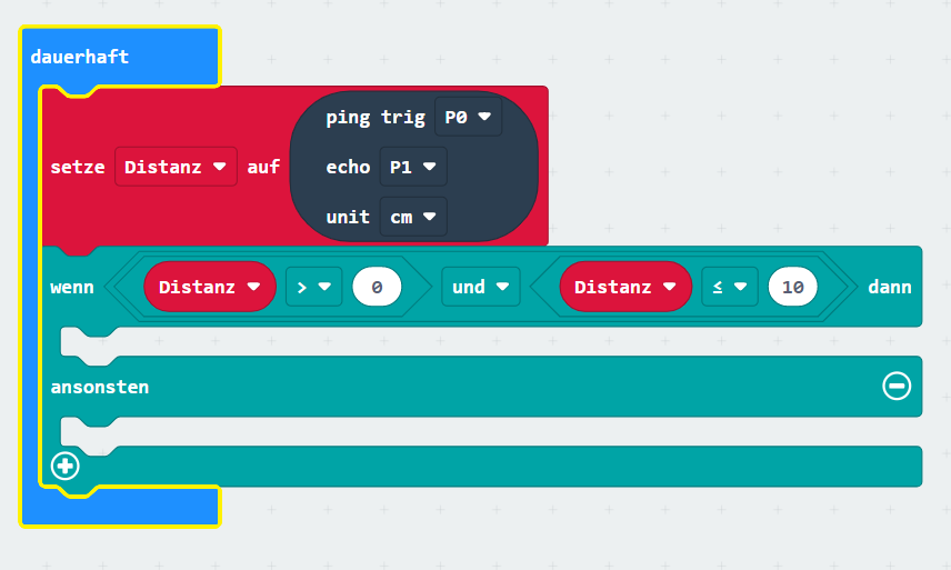 Sensoren zur Hinderniserkennung programmieren in Makecode